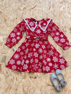 Küçüğüm Butik Yakalı Kar Taneli Kız Çocuk Elbisesi