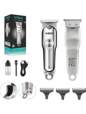 Vgr Mini Şarjlı Metal Profesyonel Saç Sakal Tıraş Makinesi Siyah T-Bıçak Özellikli V-071