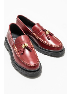 Elle Shoes Bordo Deri Kadın Loafer