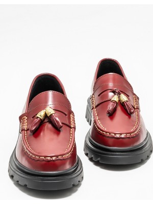 Elle Shoes Bordo Deri Kadın Loafer