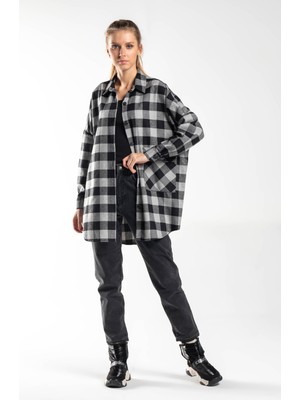 Ntrl Exclusive Kadın Oversize Tek Cepli Flanel Ekose Gömlek