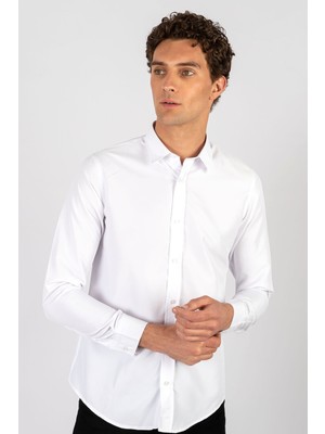 Slim Fit Kolay Ütü Teri Emen Nefes Alan Doku Kravatlık Dört Mevsim Beyaz Erkek Gömlek