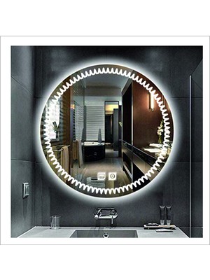 Dnr-MirrorDnr-Mirror 70 cm Beyaz Ledli Tasarım Kumlamalı Dokunmatik Tuşlu Buğu Önleyicili Banyo Aynası Makyaj Aynası