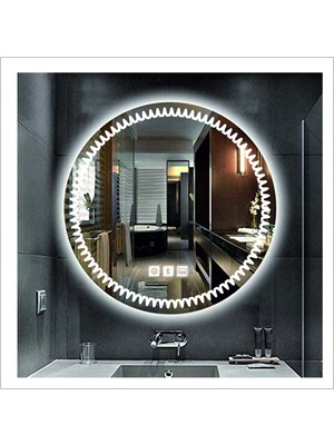 Dnr-Mirror55 Cm Beyaz Ledli Tasarım Kumlamalı Dokunmatik Bluetoothlu Buğu Önleyicili Banyo Aynası Makyaj Ayna