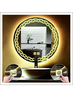 Dnr-MirrorDnr-Mirror 80 cm Günışığı Ledli Tasarım Kumlamalı Dokunmatik Tuşlu Buğu Önleyicili Banyo Aynası Makyaj Aynası