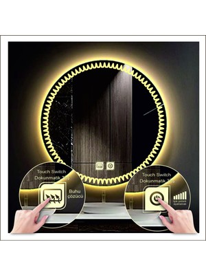 Dnr-MirrorDnr-Mirror 70 cm Günışığı Ledli Tasarım Kumlamalı Dokunmatik Tuşlu Buğu Önleyicili Banyo Aynası Makyaj Aynası