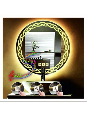 Dnr-Mirror60 Cm Günışığı Ledli Tasarım Kumlamalı Dokunmatik Bluetoothlu Buğu Önleyicili Makyaj Banyo Aynası