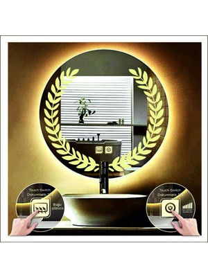Dnr-Mirror50 Cm Günışığı Ledli Tasarım Kumlamalı Dokunmatik Tuşlu Buğu Önleyicili Banyo Aynası Makyaj Aynası