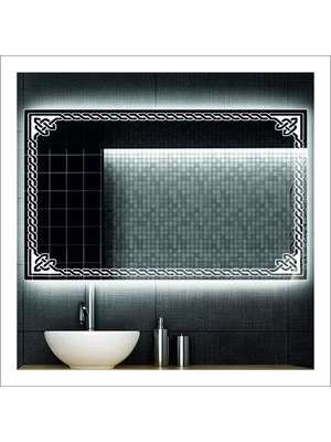 Dnr-Mirror80x100 Cm Beyaz Ledli Tasarım Kumlamalı Banyo Aynası Makyaj Aynası Işıklı Ayna