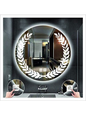 Dnr-MirrorDnr-Mirror 80 cm Beyaz Ledli Tasarım Kumlamalı Dokunmatik Tuşlu Buğu Önleyicili Banyo Aynası Makyaj Aynası