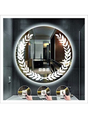 Dnr-Mirror50 Cm Beyaz Ledli Tasarım Kumlamalı Dokunmatik Bluetoothlu Buğu Önleyicili Banyo Aynası Makyaj Ayna