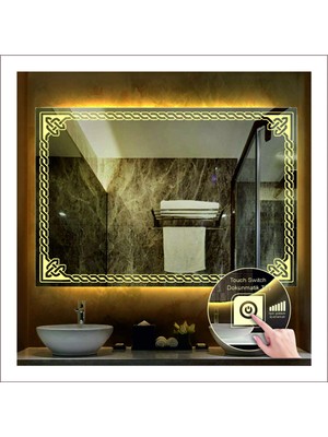 Dnr-Mirror60xDnr-Mirror 80 cm Günışığı Ledli Tasarım Kumlamalı Dokunmatik Tuşlu Banyo Aynası Makyaj Aynası Işıklı Ayna