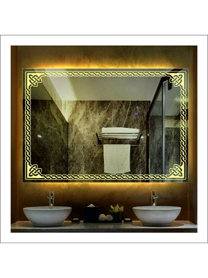 Dnr-Mirror60xDnr-Mirror 80 cm Günışığı Ledli Tasarım Kumlamalı Banyo Aynası Makyaj Aynası Işıklı Ayna