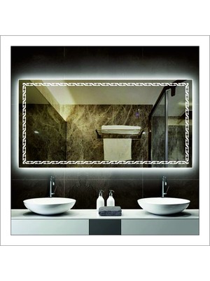 Dnr-Mirror60xDnr-Mirror 80 cm Beyaz Ledli Tasarım Kumlamalı Banyo Aynası Makyaj Aynası Işıklı Ayna