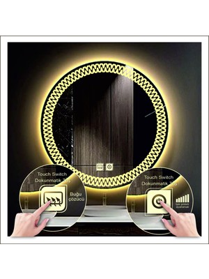 Dnr-Mirror60 Cm Günışığı Ledli Tasarım Kumlamalı Dokunmatik Tuşlu Buğu Önleyicili Banyo Aynası Makyaj Aynası