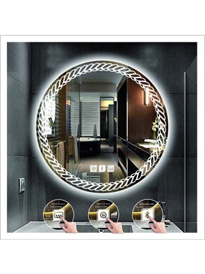 Dnr-MirrorDnr-Mirror 70 cm Beyaz Ledli Tasarım Kumlamalı Dokunmatik Bluetoothlu Buğu Önleyicili Banyo Aynası Makyaj Ayna