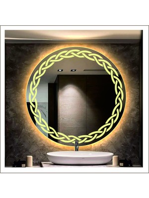 Dnr-Mirror60 Cm Günışığı Ledli Tasarım Kumlamalı Banyo Aynası Makyaj Aynası Işıklı Ayna
