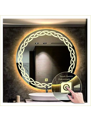 Dnr-Mirror60 Cm Günışığı Ledli Tasarım Kumlamalı Dokunmatik Tuşlu Banyo Aynası Makyaj Aynası Işıklı Ayna
