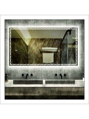 Dnr-Mirror75x105 Cm Beyaz Ledli Tasarım Kumlamalı Banyo Aynası Makyaj Aynası Işıklı Ayna