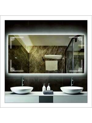 Dnr-Mirror65x90 Cm Günışığı Ledli Tasarım Kumlamalı Banyo Aynası Makyaj Aynası Işıklı Ayna