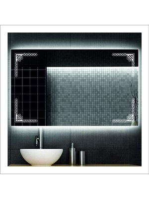 Dnr-Mirror65x90 Cm Günışığı Ledli Tasarım Kumlamalı Banyo Aynası Makyaj Aynası Işıklı Ayna