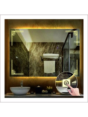 Dnr-Mirror60xDnr-Mirror 80 cm Günışığı Ledli Tasarım Kumlamalı Dokunmatik Tuşlu Banyo Aynası Makyaj Aynası Işıklı Ayna