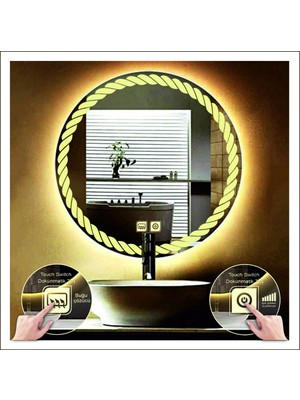 Dnr-MirrorDnr-Mirror 70 cm Günışığı Ledli Tasarım Kumlamalı Dokunmatik Tuşlu Buğu Önleyicili Banyo Aynası Makyaj Aynası
