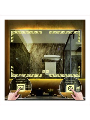Dnr-Mirror50xDnr-Mirror 70 cm Günışığı Ledli Tasarım Kumlamalı Dokunmatik Tuşlu Buğu Önleyicili Banyo Aynası