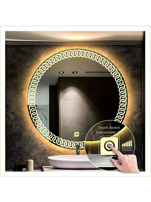 Dnr-Mirror90 Cm Günışığı Ledli Tasarım Kumlamalı Dokunmatik Tuşlu Banyo Aynası Makyaj Aynası Işıklı Ayna