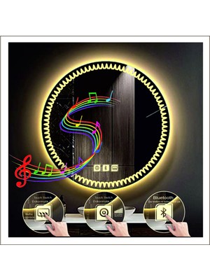 Dnr-Mirror60 Cm Günışığı Ledli Tasarım Kumlamalı Dokunmatik Bluetoothlu Buğu Önleyicili Makyaj Banyo Aynası