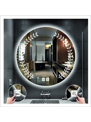 Dnr-MirrorDnr-Mirror 80 cm Beyaz Ledli Tasarım Kumlamalı Dokunmatik Tuşlu Buğu Önleyicili Banyo Aynası Makyaj Aynası