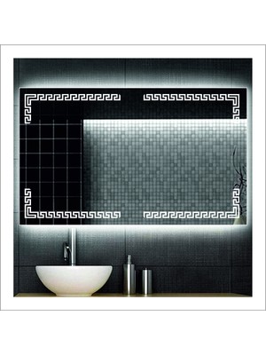 Dnr-Mirror65x90 Cm Beyaz Ledli Tasarım Kumlamalı Banyo Aynası Makyaj Aynası Işıklı Ayna