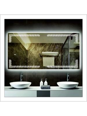 Dnr-Mirror65x90 Cm Beyaz Ledli Tasarım Kumlamalı Banyo Aynası Makyaj Aynası Işıklı Ayna