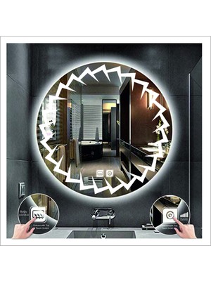 Dnr-MirrorDnr-Mirror 70 cm Beyaz Ledli Tasarım Kumlamalı Dokunmatik Tuşlu Buğu Önleyicili Banyo Aynası Makyaj Aynası