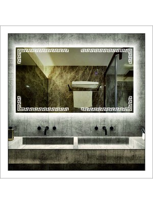 Dnr-Mirror70x100 Cm Beyaz Ledli Tasarım Kumlamalı Banyo Aynası Makyaj Aynası Işıklı Ayna