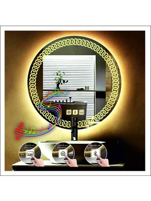 Dnr-MirrorDnr-Mirror 80 cm Günışığı Ledli Tasarım Kumlamalı Dokunmatik Bluetoothlu Buğu Önleyicili Makyaj Banyo Aynası