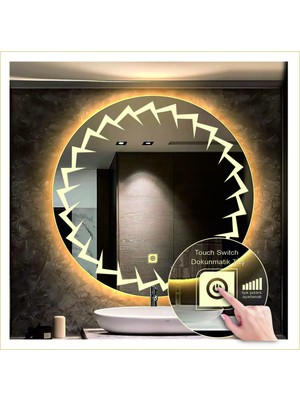 Dnr-Mirror55 Cm Günışığı Ledli Tasarım Kumlamalı Dokunmatik Tuşlu Banyo Aynası Makyaj Aynası Işıklı Ayna