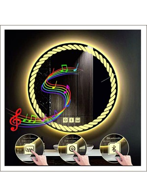 Dnr-MirrorDnr-Mirror 70 cm Günışığı Ledli Tasarım Kumlamalı Dokunmatik Bluetoothlu Buğu Önleyicili Makyaj Banyo Aynası