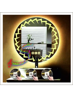 Dnr-Mirror50 Cm Günışığı Ledli Tasarım Kumlamalı Dokunmatik Bluetoothlu Buğu Önleyicili Makyaj Banyo Aynası