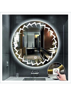 Dnr-Mirror50 Cm Beyaz Ledli Tasarım Kumlamalı Dokunmatik Tuşlu Banyo Aynası Makyaj Aynası Işıklı Ayna