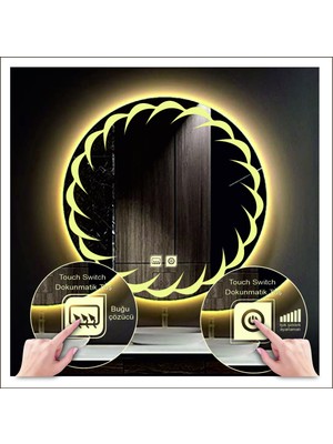 Dnr-Mirror50 Cm Günışığı Ledli Tasarım Kumlamalı Dokunmatik Tuşlu Buğu Önleyicili Banyo Aynası Makyaj Aynası