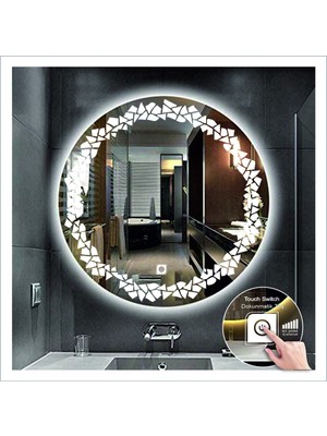 Dnr-MirrorDnr-Mirror 70 cm Beyaz Ledli Tasarım Kumlamalı Dokunmatik Tuşlu Banyo Aynası Makyaj Aynası Işıklı Ayna