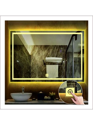 Dnr-Mirror70x100 Cm Günışığı Ledli Tasarım Kumlamalı Dokunmatik Tuşlu Banyo Aynası Makyaj Aynası Işıklı Ayna