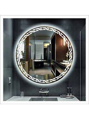 Dnr-Mirror55 Cm Beyaz Ledli Tasarım Kumlamalı Banyo Aynası Makyaj Aynası Işıklı Ayna