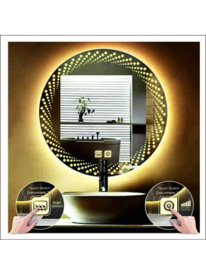 Dnr-Mirror55 Cm Günışığı Ledli Tasarım Kumlamalı Dokunmatik Tuşlu Buğu Önleyicili Banyo Aynası Makyaj Aynası