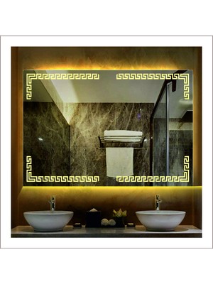 Dnr-Mirror80x120 Cm Günışığı Ledli Tasarım Kumlamalı Banyo Aynası Makyaj Aynası Işıklı Ayna