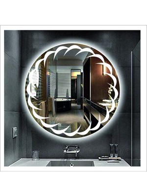 Dnr-Mirror50 Cm Beyaz Ledli Tasarım Kumlamalı Banyo Aynası Makyaj Aynası Işıklı Ayna