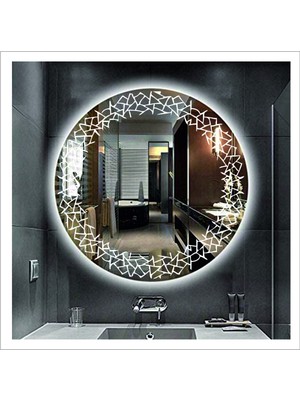 Dnr-Mirror60 Cm Beyaz Ledli Tasarım Kumlamalı Banyo Aynası Makyaj Aynası Işıklı Ayna