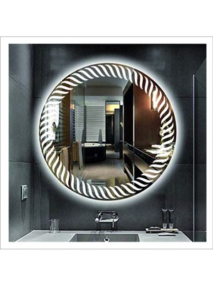 Dnr-Mirror60 Cm Beyaz Ledli Tasarım Kumlamalı Banyo Aynası Makyaj Aynası Işıklı Ayna