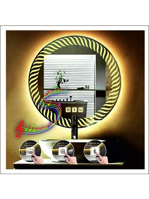 Dnr-Mirror90 Cm Günışığı Ledli Tasarım Kumlamalı Dokunmatik Bluetoothlu Buğu Önleyicili Makyaj Banyo Aynası